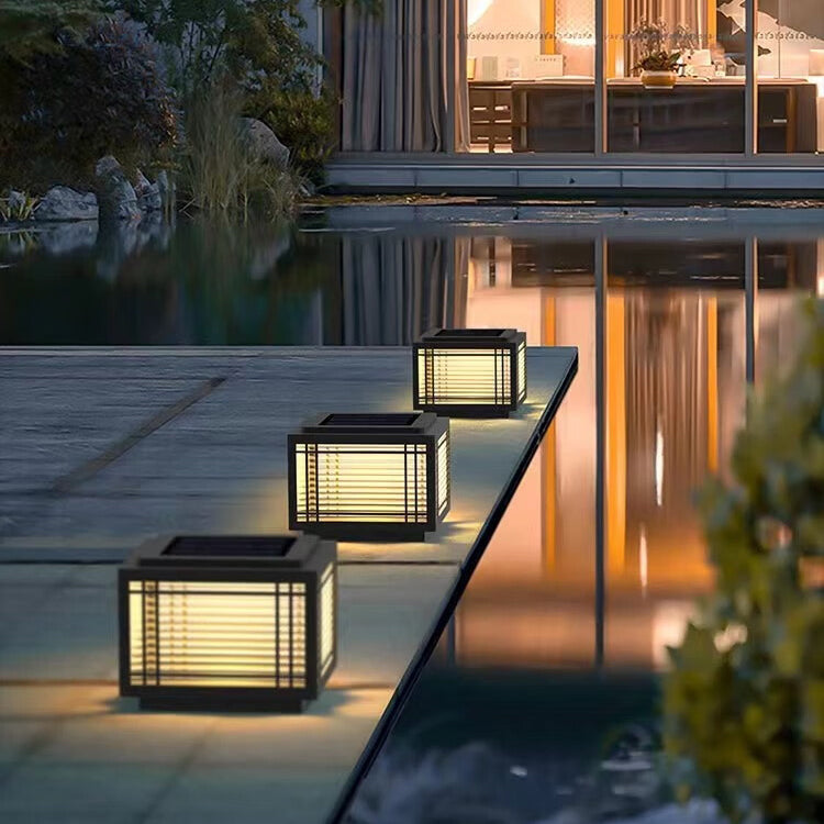 Traditional Chinese Square Aluminum Glass 1-Light Post Head Light For Garden | Stornfield
