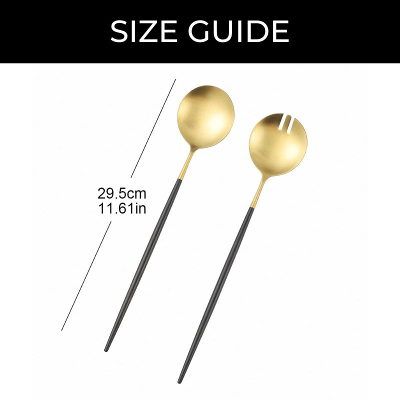 Stornfield | Black and Gold Salad Servers and Serving Utensils Set