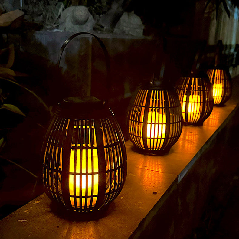 Modern Art Deco Solar Round Lantern Rattan LED Outdoor Landscape Light For Garden | Stornfield