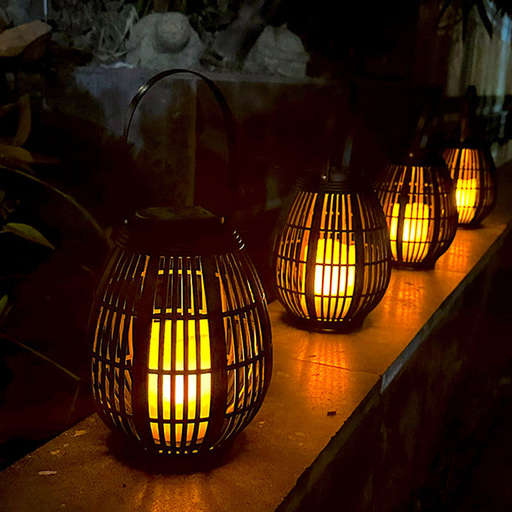Modern Art Deco Solar Round Lantern Rattan LED Outdoor Landscape Light For Garden | Stornfield