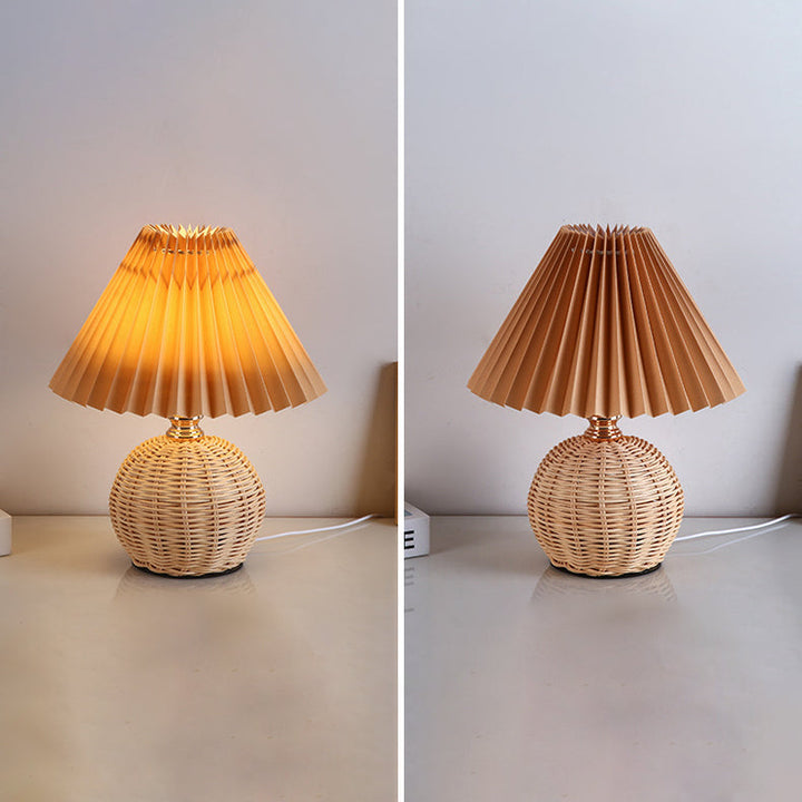 Stornfield | RattaLume Nordic LED Table Lamp | Woven Rattan and Foldable Fabric Lampshade | Ambient Light | Bedroom Decor