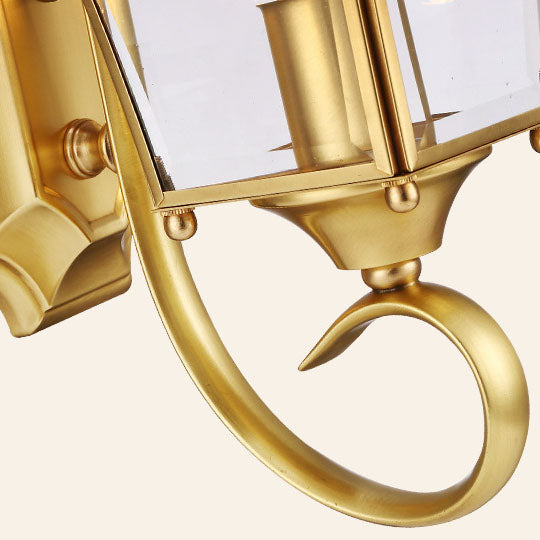European Modern Luxury Quadrilateral Brass Glass Waterproof 1-Light Outdoor Wall Sconce Lamp | Stornfield