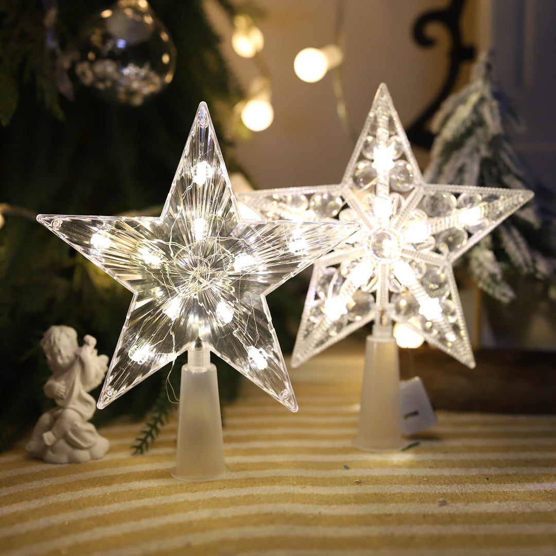 Glowing Christmas tree star, transparent, with LED