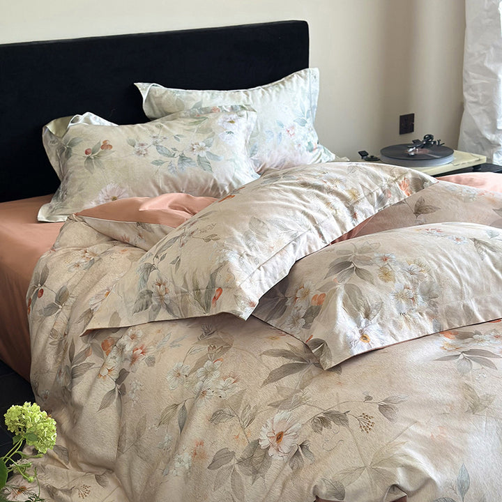 Lyocell bedding set, 3–4 pieces, floral pattern