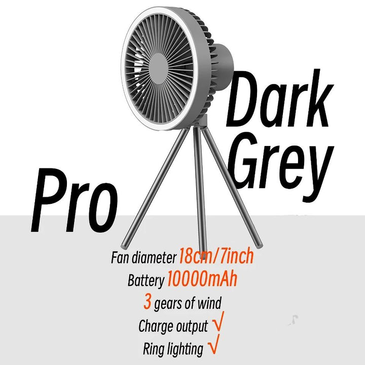 Rechargeable 10,000mAh Camping Fan with LED Lighting and Power Bank | Stornfield