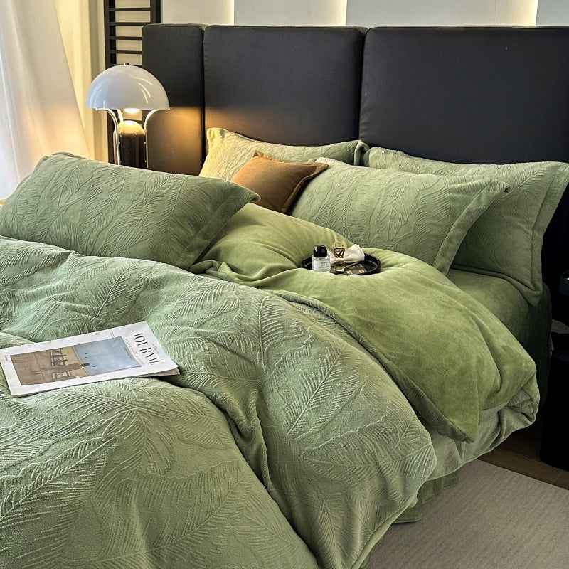 Milk fiber bedding set, 3D embossing, winter