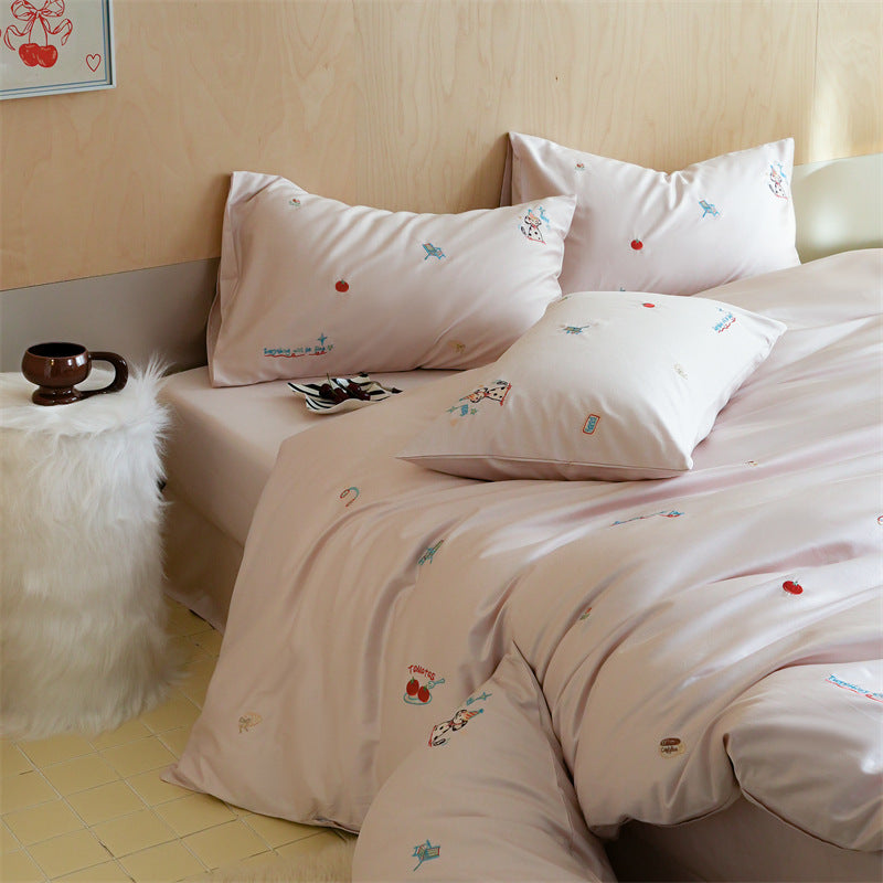 Cotton bedding set, embroidered, for children and adults