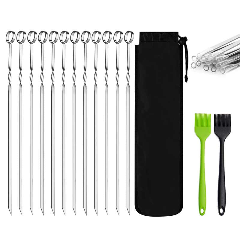 15pcs BBQ Skewers Set With Brush Barbecue Outdoor Grill Accessory | Stornfield