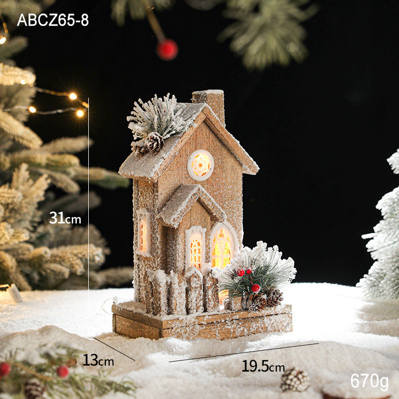 Illuminated wooden Christmas house in European retro style