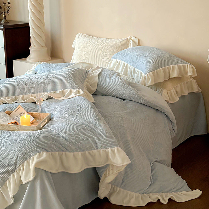 Milk fiber fleece bedding set, floral, warm, for winter
