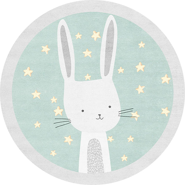 Stornfield | Green Polyester Carpet with Rabbit Cartoon Pattern for Kids, Washable Rug with Non-Slip Backing for Home Decor
