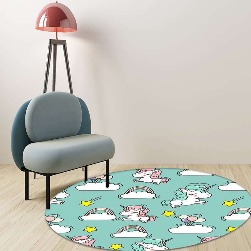 Stornfield | Pink and Blue Polyester Kids Rug with Unicorn and Rainbow Print, Washable, Non-Slip Backing for Kid's Room