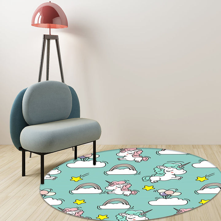 Stornfield | Pink and Blue Polyester Kids Rug with Unicorn and Rainbow Print, Washable, Non-Slip Backing for Kid's Room