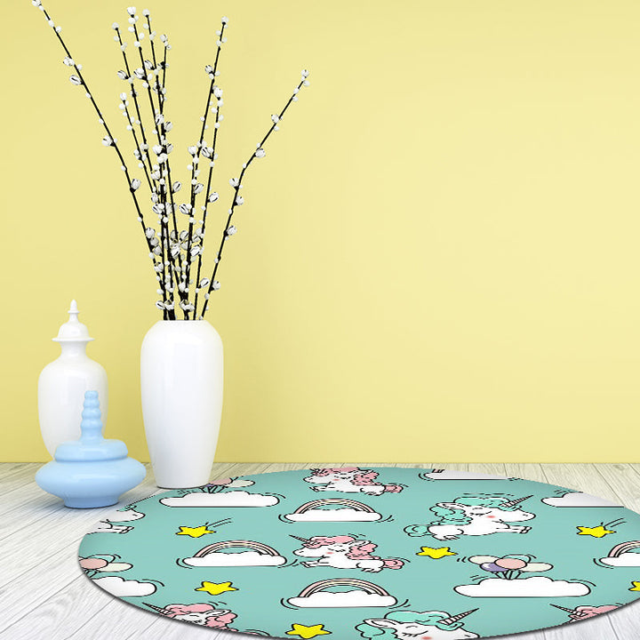 Stornfield | Pink and Blue Polyester Kids Rug with Unicorn and Rainbow Print, Washable, Non-Slip Backing for Kid's Room