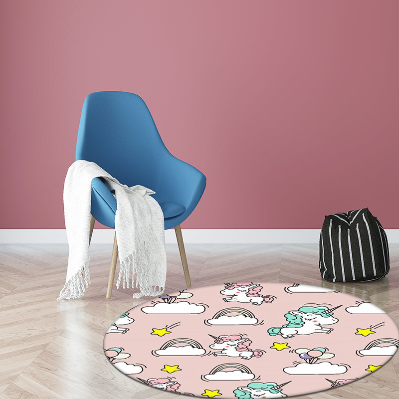Stornfield | Pink and Blue Polyester Kids Rug with Unicorn and Rainbow Print, Washable, Non-Slip Backing for Kid's Room