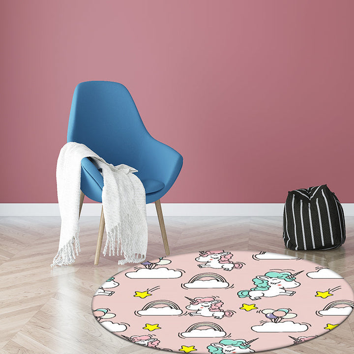 Stornfield | Pink and Blue Polyester Kids Rug with Unicorn and Rainbow Print, Washable, Non-Slip Backing for Kid's Room
