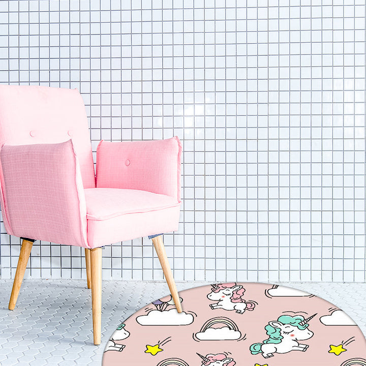 Stornfield | Pink and Blue Polyester Kids Rug with Unicorn and Rainbow Print, Washable, Non-Slip Backing for Kid's Room