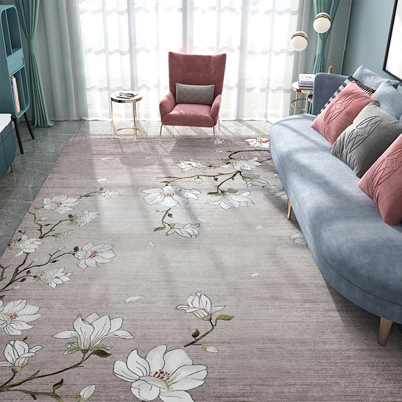 Stornfield | Light Red Oriental Rug Polyester Floral Pattern Washable Non-Slip Carpet for Living Room