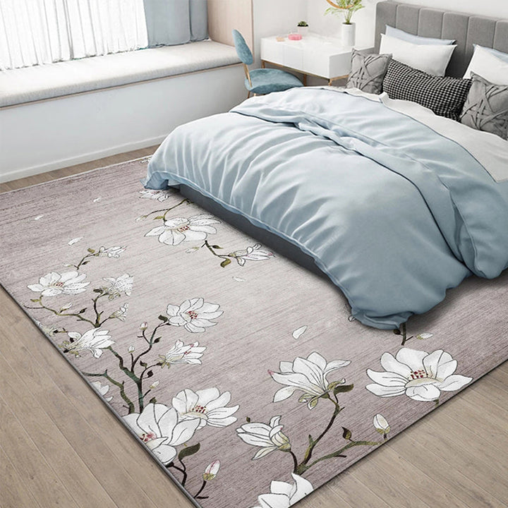Stornfield | Light Red Oriental Rug Polyester Floral Pattern Washable Non-Slip Carpet for Living Room