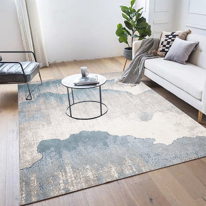 Stornfield | Light Blue Vintage Ink Paint Rug Machine Washable Polyester Rug Non-Slip Rug for Living Room