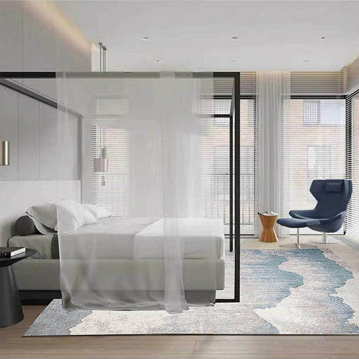 Stornfield | Light Blue Vintage Ink Paint Rug Machine Washable Polyester Rug Non-Slip Rug for Living Room