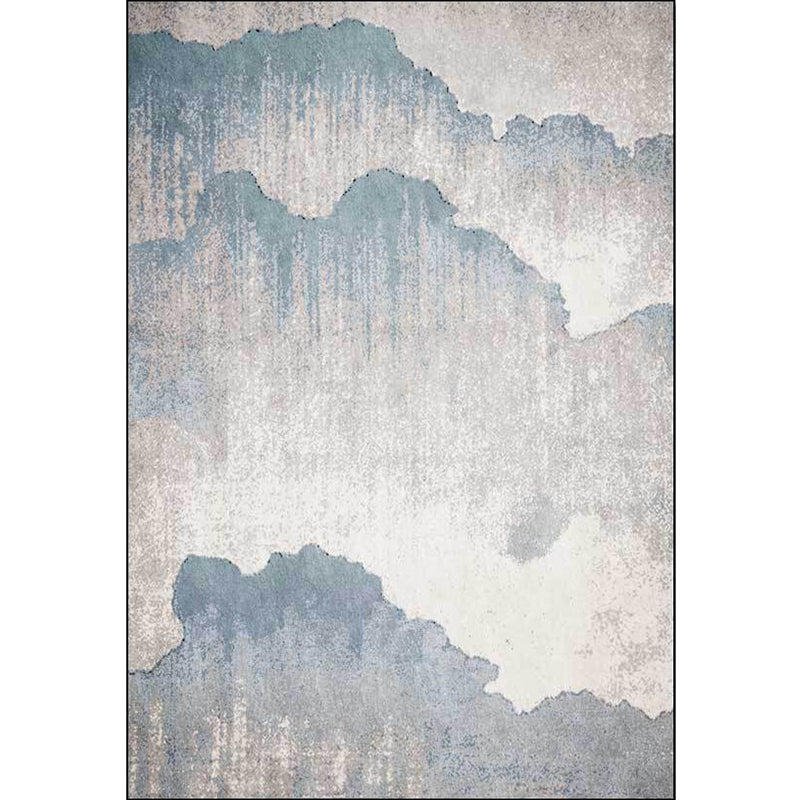 Stornfield | Light Blue Vintage Ink Paint Rug Machine Washable Polyester Rug Non-Slip Rug for Living Room