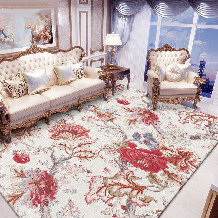 Stornfield | Red Vintage Floral Rug Polyester Machine Washable Non-Slip Carpet for Living Room