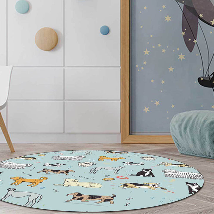 Stornfield | Unique Green Dog Bone Pattern Polyester Washable Kids' Rug for Nursery