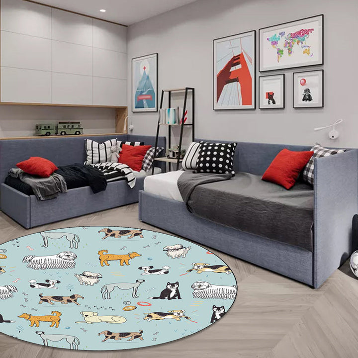 Stornfield | Unique Green Dog Bone Pattern Polyester Washable Kids' Rug for Nursery