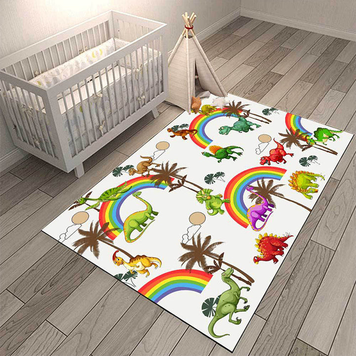 Stornfield | White Children's Bedroom Rug Kids Animal Rug Dinosaurs Rainbow Tree Pattern Polyester Washable Pet-Friendly Rug