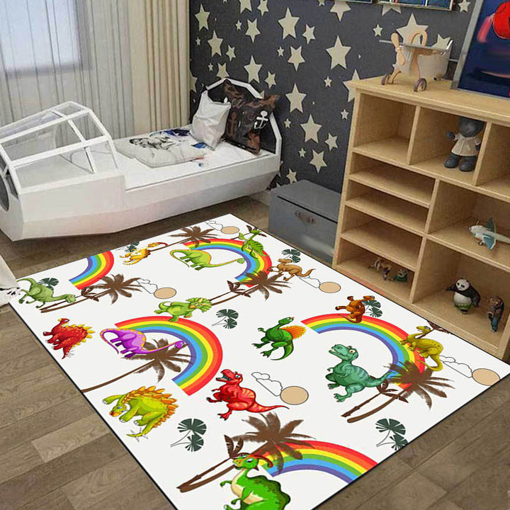 Stornfield | White Children's Bedroom Rug Kids Animal Rug Dinosaurs Rainbow Tree Pattern Polyester Washable Pet-Friendly Rug