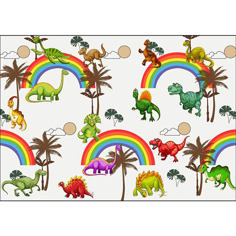 Stornfield | White Children's Bedroom Rug Kids Animal Rug Dinosaurs Rainbow Tree Pattern Polyester Washable Pet-Friendly Rug