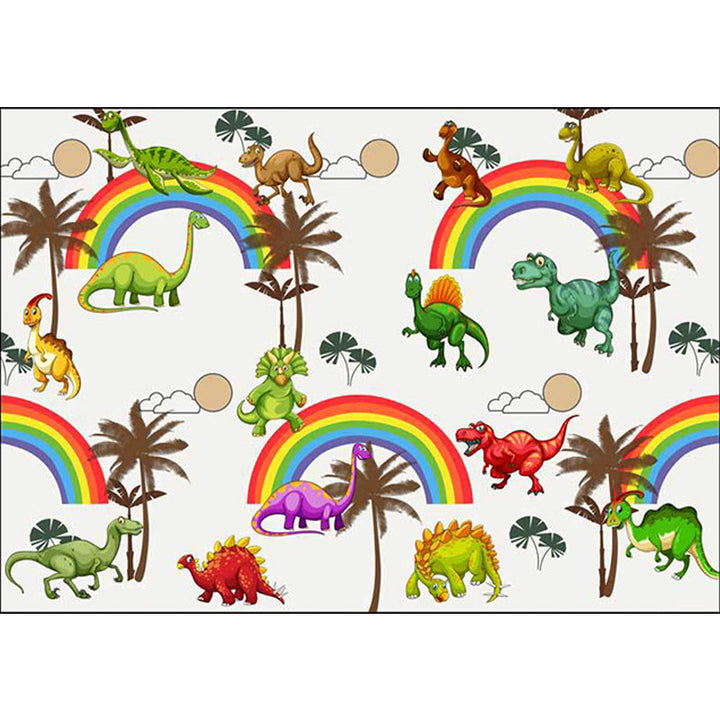 Stornfield | White Children's Bedroom Rug Kids Animal Rug Dinosaurs Rainbow Tree Pattern Polyester Washable Pet-Friendly Rug
