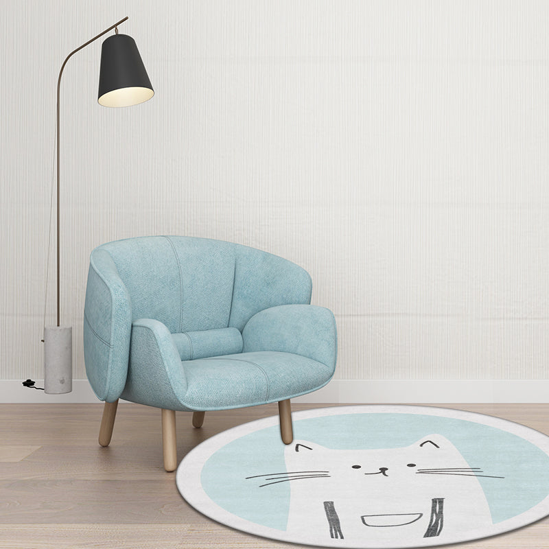 Stornfield | Kids' Rug with Cat Pattern Light Blue Polyester Washable Anti-slip Rug for Living Room Decoration