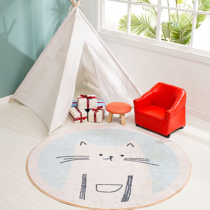 Stornfield | Kids' Rug with Cat Pattern Light Blue Polyester Washable Anti-slip Rug for Living Room Decoration