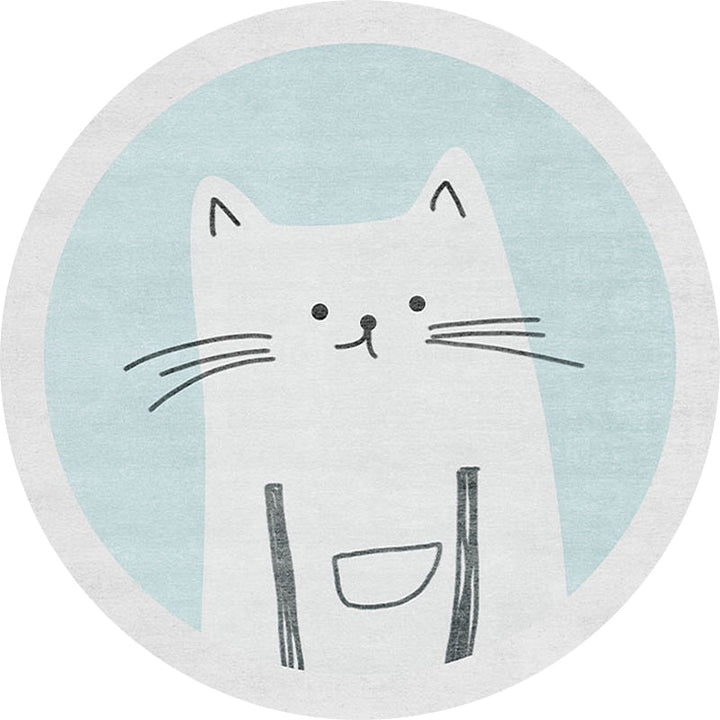 Stornfield | Kids' Rug with Cat Pattern Light Blue Polyester Washable Anti-slip Rug for Living Room Decoration