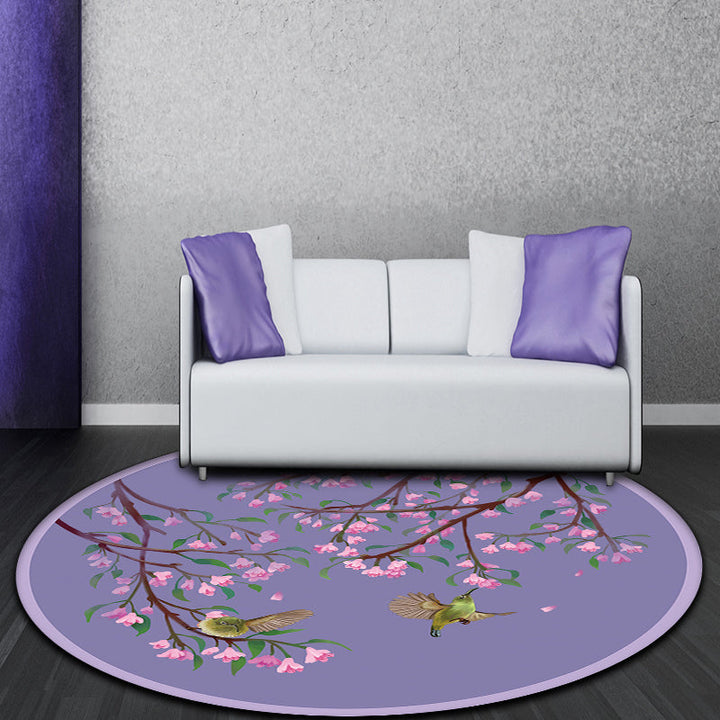 Stornfield | Purple Polyester Oriental Rug with Floral and Bird Pattern, Washable with Non-Slip Backing, Bedroom Rug