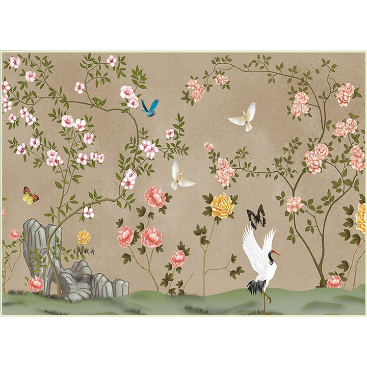 Stornfield | Vintage Floral Pattern Rug with Bird and Leaf in Khaki Polyester, Machine Washable Non-Slip Rug for Living Room