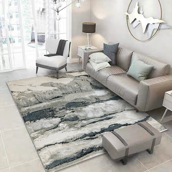 Stornfield | Grey Oriental Polyester Rug with Ink Wash Painting Design Washable Rug with Anti-Slip Backing for Living Room