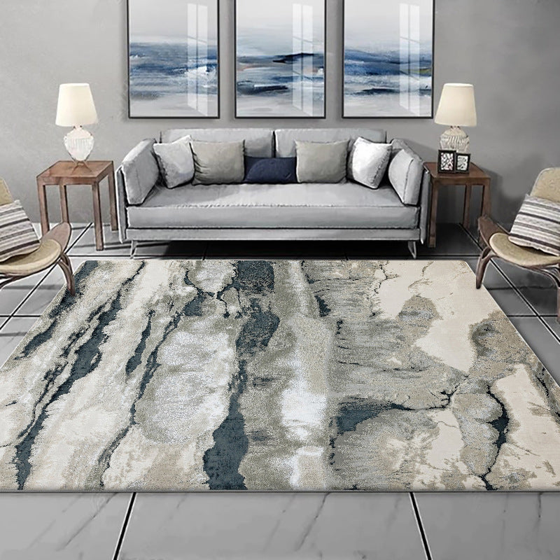 Stornfield | Grey Oriental Polyester Rug with Ink Wash Painting Design Washable Rug with Anti-Slip Backing for Living Room