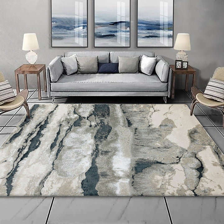 Stornfield | Grey Oriental Polyester Rug with Ink Wash Painting Design Washable Rug with Anti-Slip Backing for Living Room