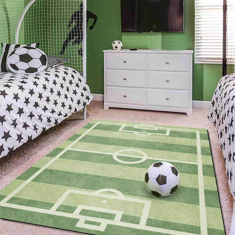 Stornfield | Kids' Bedroom Rug in Green Sports Football Field Print Non-slip Polyester Mat Washable Rug