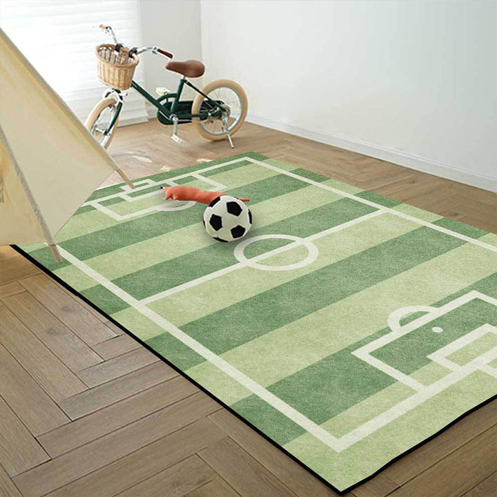 Stornfield | Kids' Bedroom Rug in Green Sports Football Field Print Non-slip Polyester Mat Washable Rug