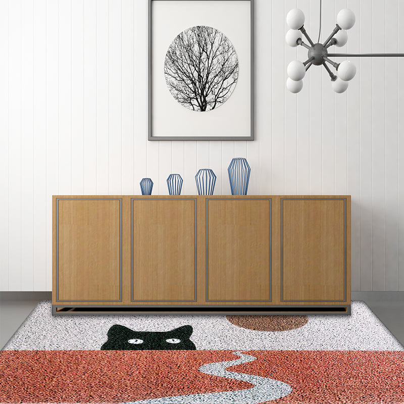 Stornfield | Red Vinyl Mat for Children with Cat Print Non-Slip Washable Rug for Kids' Bedroom