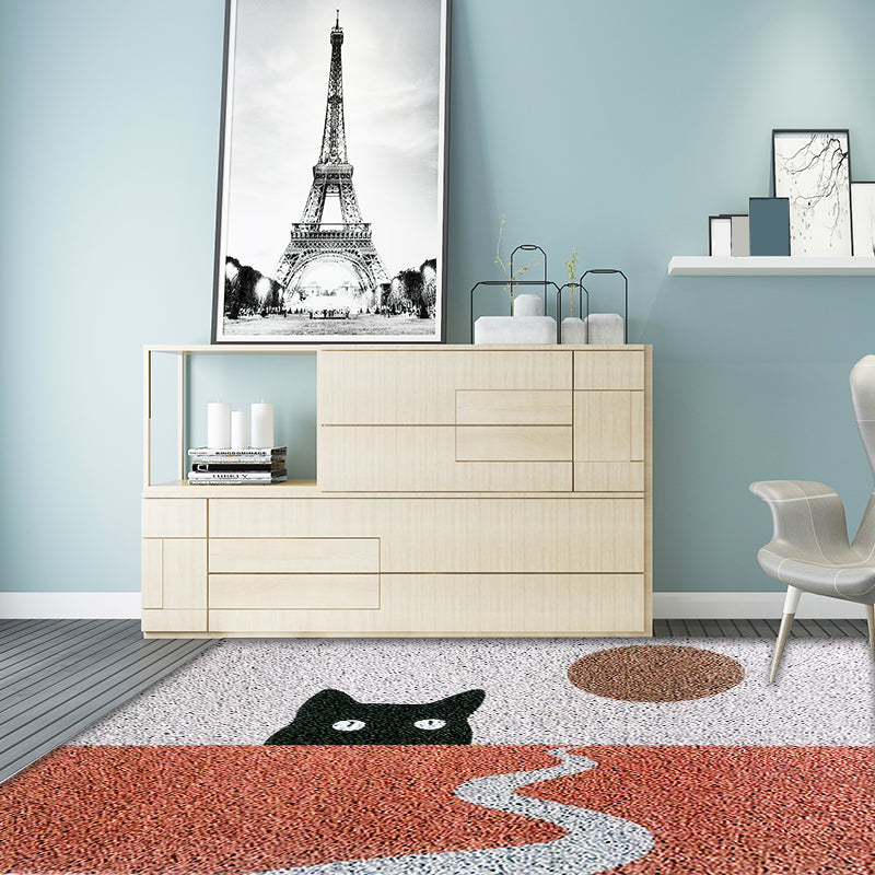 Stornfield | Red Vinyl Mat for Children with Cat Print Non-Slip Washable Rug for Kids' Bedroom