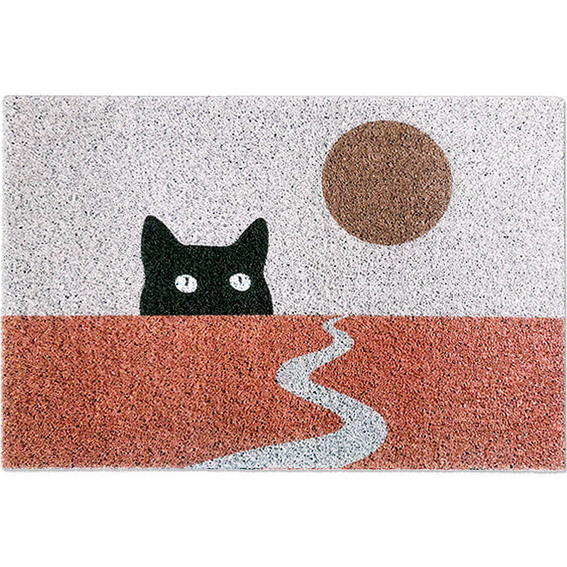 Stornfield | Red Vinyl Mat for Children with Cat Print Non-Slip Washable Rug for Kids' Bedroom