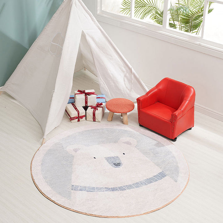 Stornfield | Grey Polyester Rug with Unique Cartoon Bear Pattern, Kids' Washable Non-Slip Area Rug for Children's Bedroom