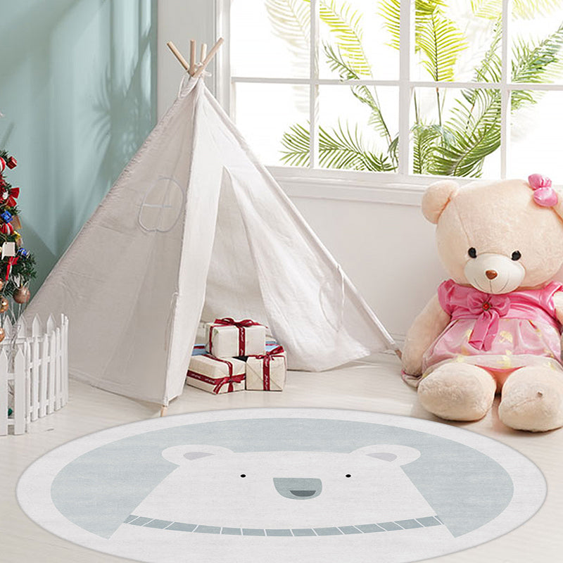 Stornfield | Grey Polyester Rug with Unique Cartoon Bear Pattern, Kids' Washable Non-Slip Area Rug for Children's Bedroom
