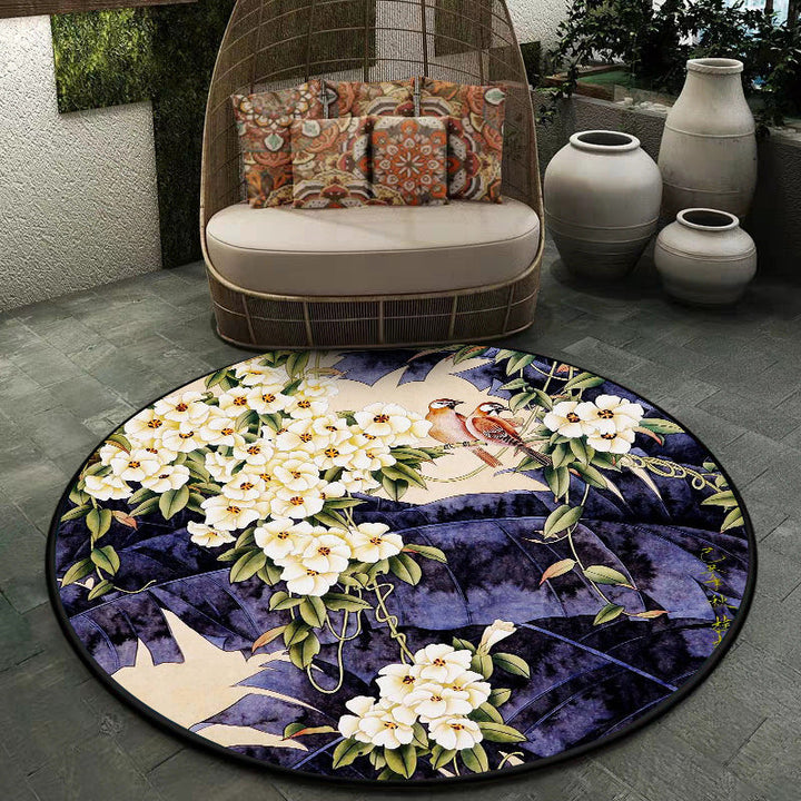 Stornfield | Traditional Floral Pattern Polyester Rug with Birds and Leaves Purple and White, Machine Washable, Non-Slip Rug for Living Room