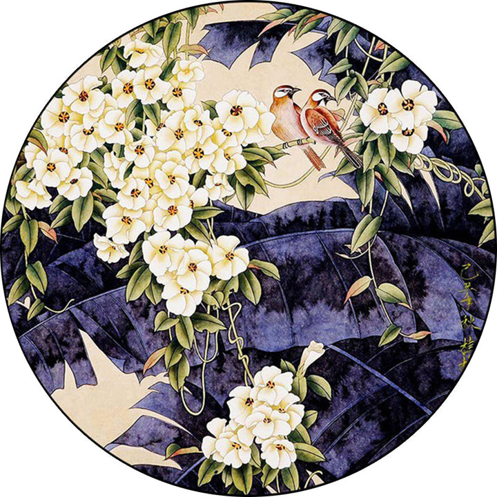 Stornfield | Traditional Floral Pattern Polyester Rug with Birds and Leaves Purple and White, Machine Washable, Non-Slip Rug for Living Room